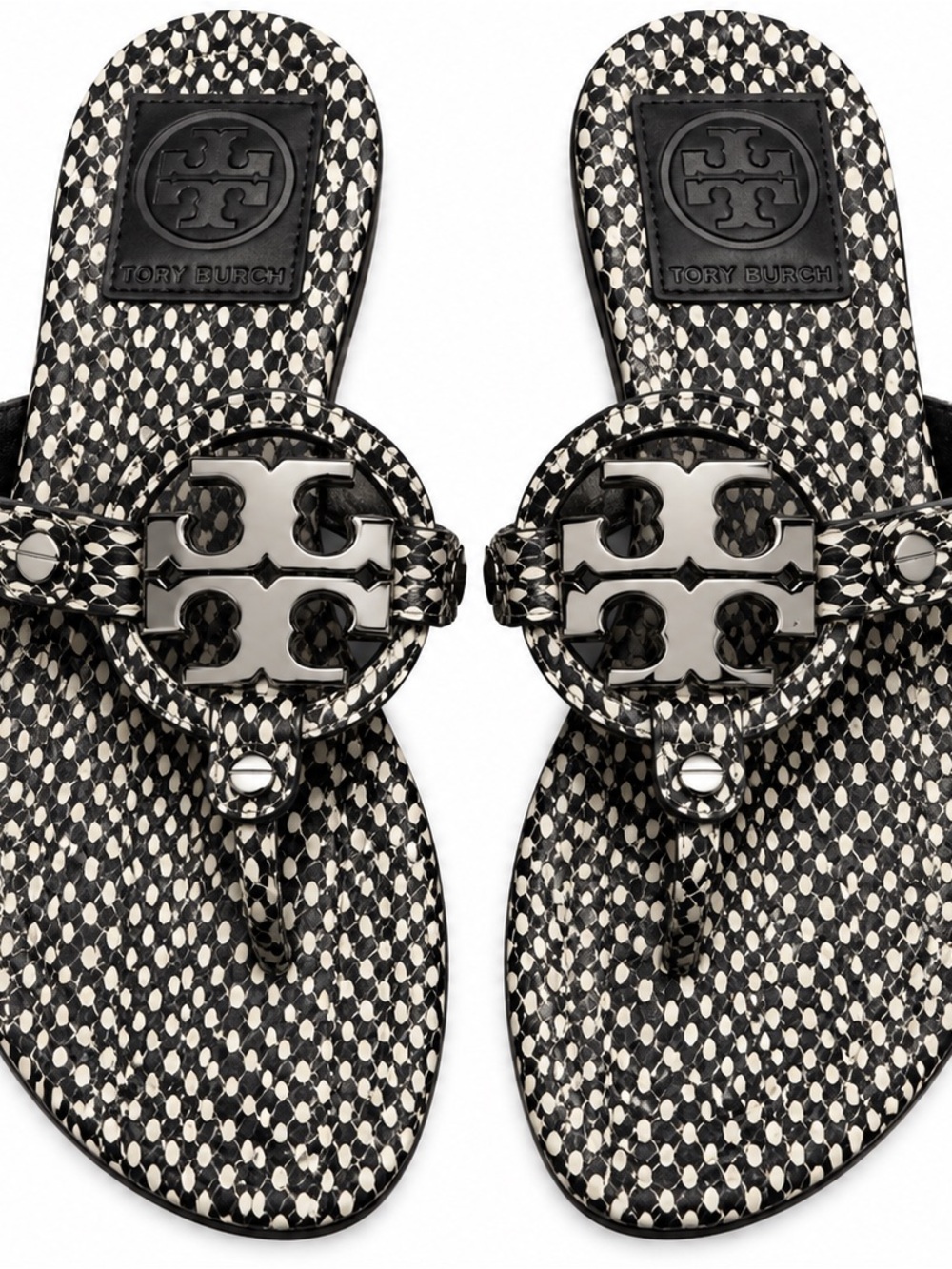 Tory Burch Miller Snake Print Sandals Signature Metallic Double T Logo Size 8